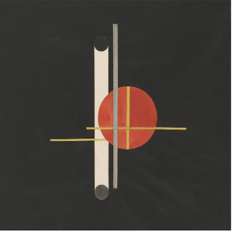 Earrings inspired by Lazlo Moholy Nagy's Q composition